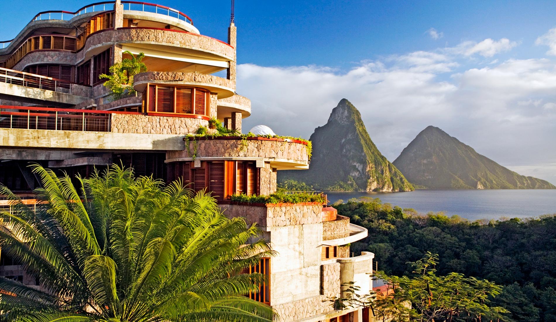 Hôtel de luxe Jade Mountain resort 5 étoiles Sainte-Lucie caraïbes vue paysage extérieur